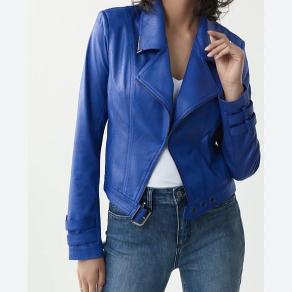 Joseph ribkoff royal blue faux leather jacket - Picture 8 of 8